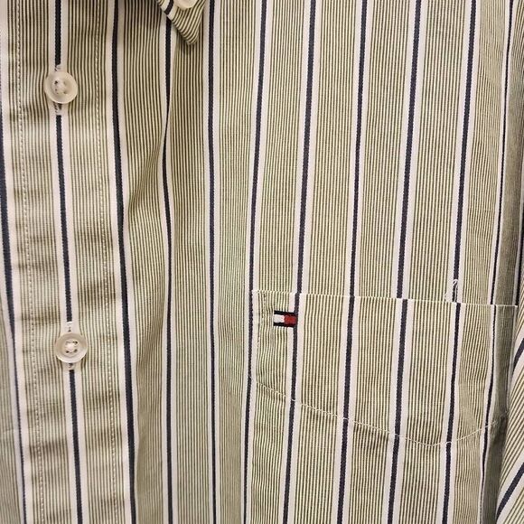 Tommy Hilfiger Men's Green Striped 80's 2 Ply Fabric Button Down Shirt Size XXL - Picture 6 of 15